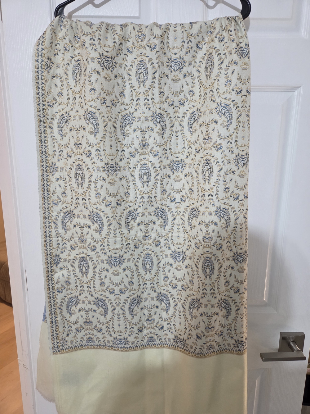 Kashmiri Cream & Blue Paisley Wrap, 80 In. Long, 40 In. Wide